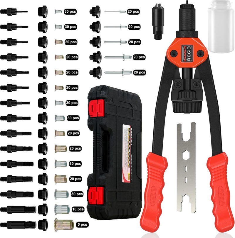 WelderElite Store Dual-Function Rivet Nut Tool Rivet Gun Kit Including 405 pcs Rivet Nuts Blind Rivets 15 Mandrels 5 Rivet Nozzles, Multi-Purpose - Image 1